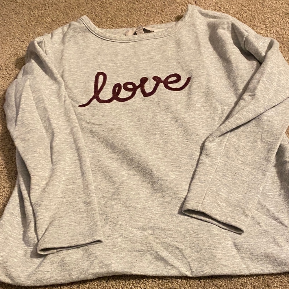 LOFT Gray Long Sleeve women’s shirt with Love Embroidery